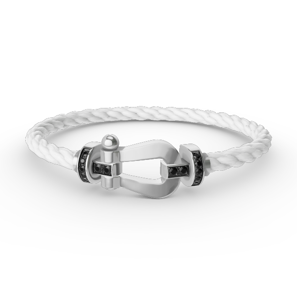 [Joyas Regalia]Pulsera de herradura grande con diamantes negros y plata FORCE
