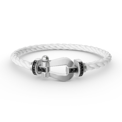[Joyas Regalia]Pulsera de herradura grande con diamantes negros y plata FORCE