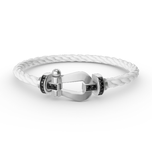 [Joyas Regalia]Pulsera de herradura grande con diamantes negros y plata FORCE
