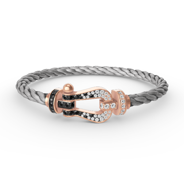 [Joyas Regalia] PULSERA FORCE DE HERRADURA GRANDE CON DIAMANTES BLANCOS Y NEGROS EN ORO ROSA