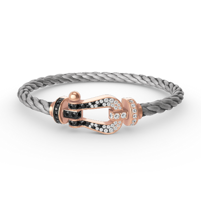 [Joyas Regalia] PULSERA FORCE DE HERRADURA GRANDE CON DIAMANTES BLANCOS Y NEGROS EN ORO ROSA