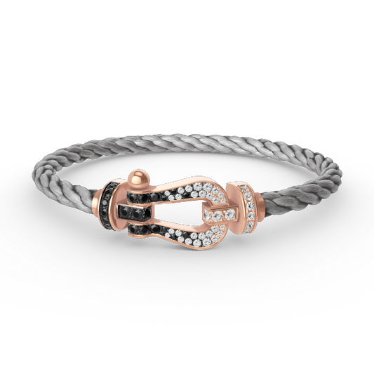 [Joyas Regalia] PULSERA FORCE DE HERRADURA GRANDE CON DIAMANTES BLANCOS Y NEGROS EN ORO ROSA