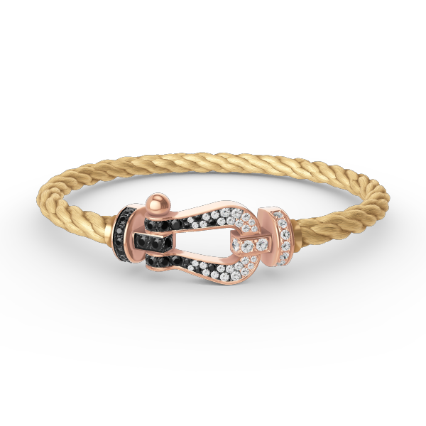 [Joyas Regalia] PULSERA FORCE DE HERRADURA GRANDE CON DIAMANTES BLANCOS Y NEGROS EN ORO ROSA