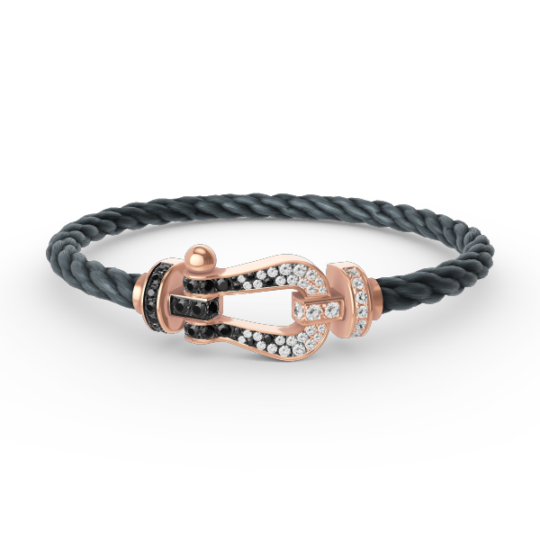 [Joyas Regalia] PULSERA FORCE DE HERRADURA GRANDE CON DIAMANTES BLANCOS Y NEGROS EN ORO ROSA