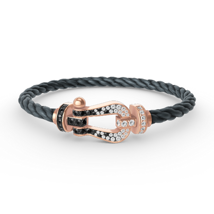 [Joyas Regalia] PULSERA FORCE DE HERRADURA GRANDE CON DIAMANTES BLANCOS Y NEGROS EN ORO ROSA