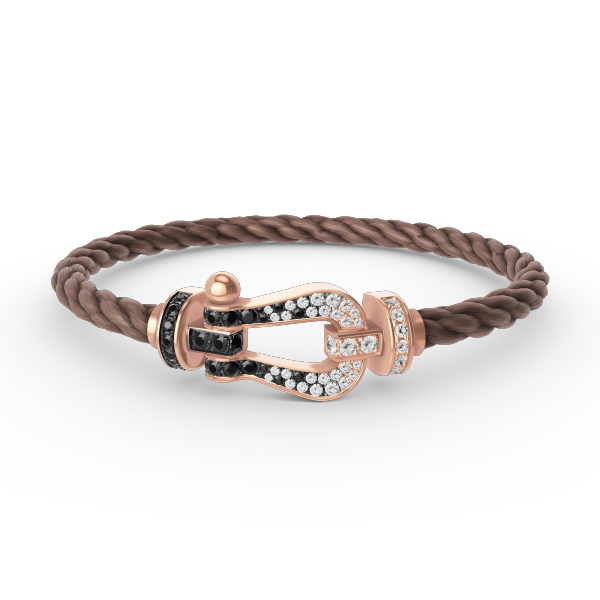 [Joyas Regalia] PULSERA FORCE DE HERRADURA GRANDE CON DIAMANTES BLANCOS Y NEGROS EN ORO ROSA