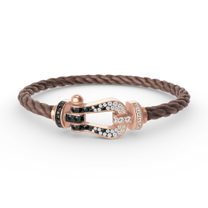 [Joyas Regalia] PULSERA FORCE DE HERRADURA GRANDE CON DIAMANTES BLANCOS Y NEGROS EN ORO ROSA