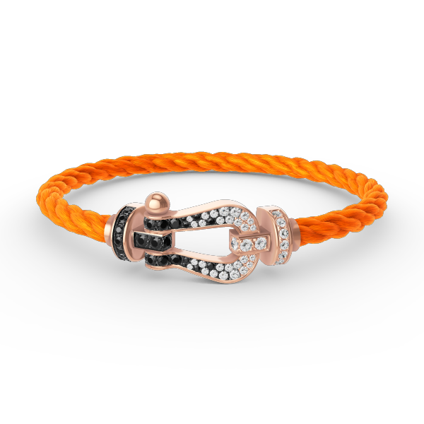 [Joyas Regalia] PULSERA FORCE DE HERRADURA GRANDE CON DIAMANTES BLANCOS Y NEGROS EN ORO ROSA
