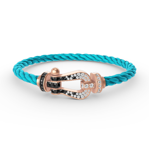 [Joyas Regalia] PULSERA FORCE DE HERRADURA GRANDE CON DIAMANTES BLANCOS Y NEGROS EN ORO ROSA