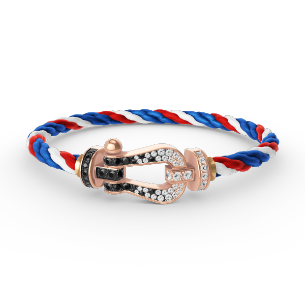 [Joyas Regalia] PULSERA FORCE DE HERRADURA GRANDE CON DIAMANTES BLANCOS Y NEGROS EN ORO ROSA