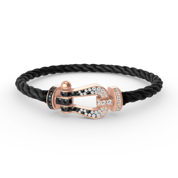 [Joyas Regalia] PULSERA FORCE DE HERRADURA GRANDE CON DIAMANTES BLANCOS Y NEGROS EN ORO ROSA