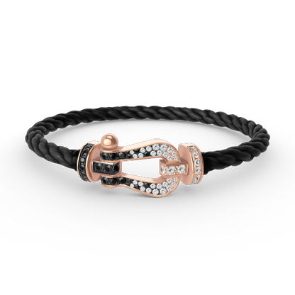 [Joyas Regalia] PULSERA FORCE DE HERRADURA GRANDE CON DIAMANTES BLANCOS Y NEGROS EN ORO ROSA