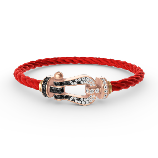[Joyas Regalia] PULSERA FORCE DE HERRADURA GRANDE CON DIAMANTES BLANCOS Y NEGROS EN ORO ROSA