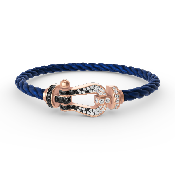 [Joyas Regalia] PULSERA FORCE DE HERRADURA GRANDE CON DIAMANTES BLANCOS Y NEGROS EN ORO ROSA