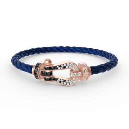 [Joyas Regalia] PULSERA FORCE DE HERRADURA GRANDE CON DIAMANTES BLANCOS Y NEGROS EN ORO ROSA