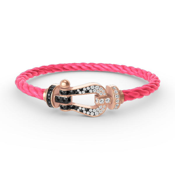 [Joyas Regalia] PULSERA FORCE DE HERRADURA GRANDE CON DIAMANTES BLANCOS Y NEGROS EN ORO ROSA