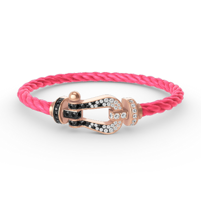 [Joyas Regalia] PULSERA FORCE DE HERRADURA GRANDE CON DIAMANTES BLANCOS Y NEGROS EN ORO ROSA