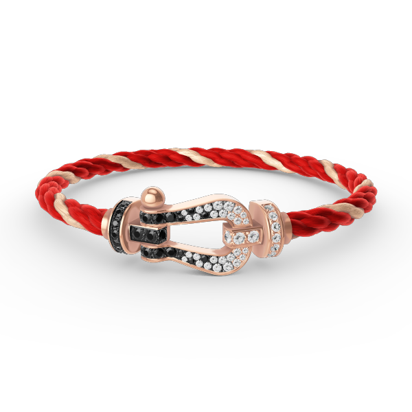 [Joyas Regalia] PULSERA FORCE DE HERRADURA GRANDE CON DIAMANTES BLANCOS Y NEGROS EN ORO ROSA