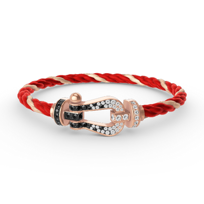 [Joyas Regalia] PULSERA FORCE DE HERRADURA GRANDE CON DIAMANTES BLANCOS Y NEGROS EN ORO ROSA