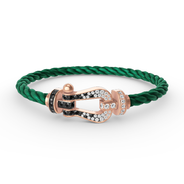 [Joyas Regalia] PULSERA FORCE DE HERRADURA GRANDE CON DIAMANTES BLANCOS Y NEGROS EN ORO ROSA