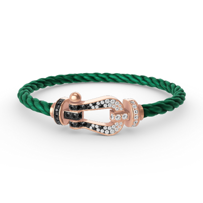 [Joyas Regalia] PULSERA FORCE DE HERRADURA GRANDE CON DIAMANTES BLANCOS Y NEGROS EN ORO ROSA
