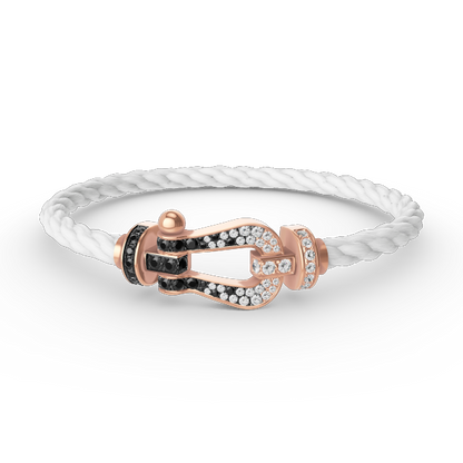 [Joyas Regalia] PULSERA FORCE DE HERRADURA GRANDE CON DIAMANTES BLANCOS Y NEGROS EN ORO ROSA
