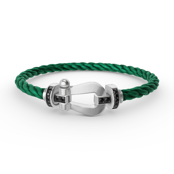 [Joyas Regalia]Pulsera de herradura grande con diamantes negros y plata FORCE