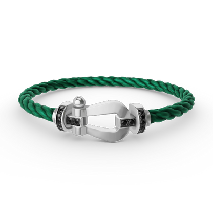 [Joyas Regalia]Pulsera de herradura grande con diamantes negros y plata FORCE