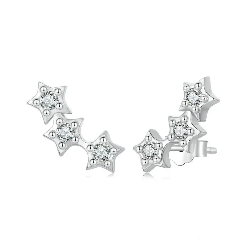 Boucles d'oreilles à tige en argent avec petites étoiles pour femmes et adolescentes