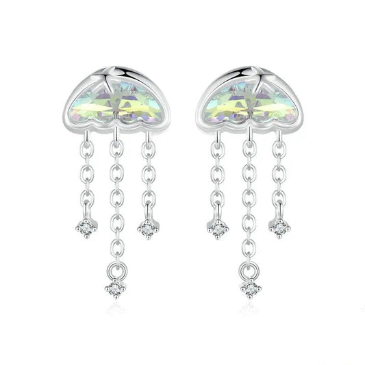 Boucles d'oreilles à clous en forme de méduses irisées pour femmes et adolescentes