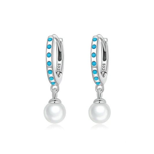 Boucles d'oreilles pendantes turquoise et perles de coquillage