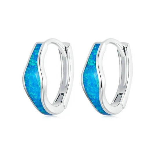 Boucles d'oreilles créoles en opale pour femme plaquées or blanc