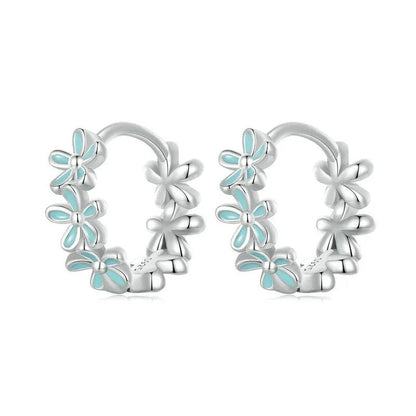 Boucles d'oreilles créoles en guirlande vert menthe et fleurs en émail