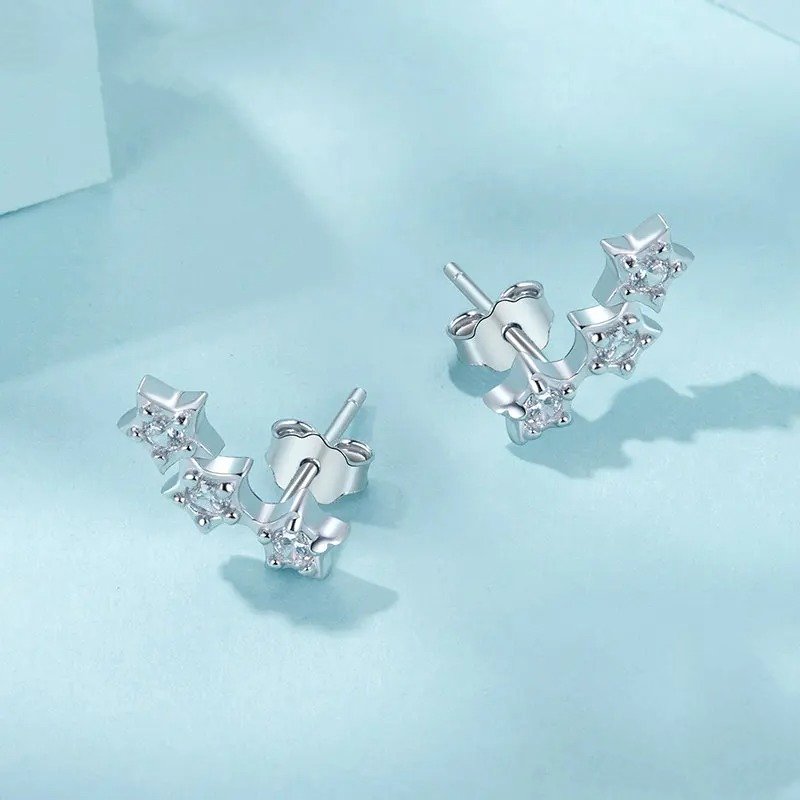 Boucles d'oreilles à tige en argent avec petites étoiles pour femmes et adolescentes