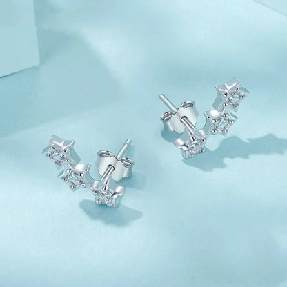 Boucles d'oreilles à tige en argent avec petites étoiles pour femmes et adolescentes