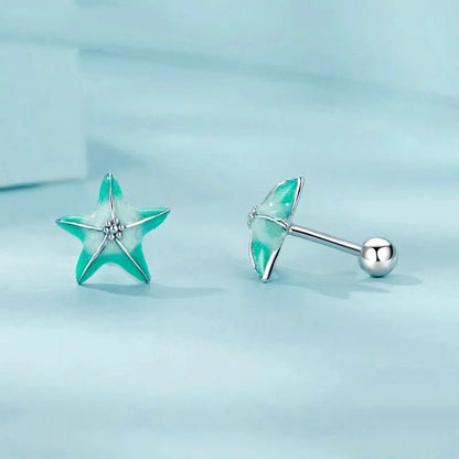 Boucles d'oreilles à tige en forme d'étoile de mer bleue, boucles d'oreilles simples plaquées platine