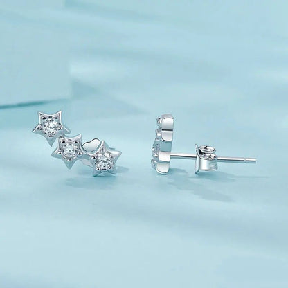 Boucles d'oreilles à tige en argent avec petites étoiles pour femmes et adolescentes
