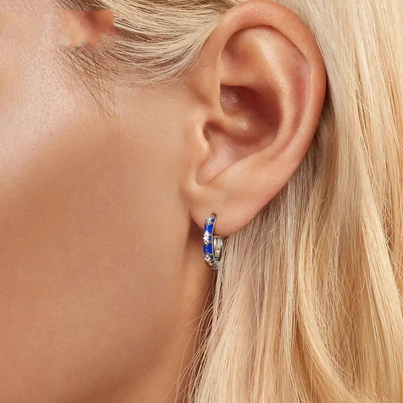 Boucles d'oreilles créoles plaquées or blanc Inifinite Love, légères, pour cartilage