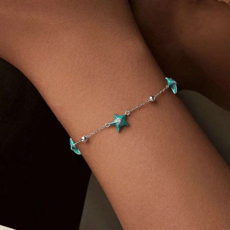 Bracelets à maillons étoile de mer dégradé bleu-vert