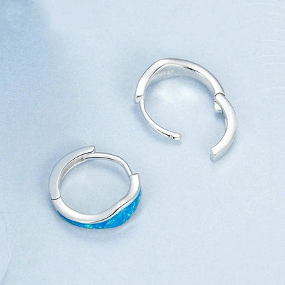 Boucles d'oreilles créoles en opale pour femme plaquées or blanc