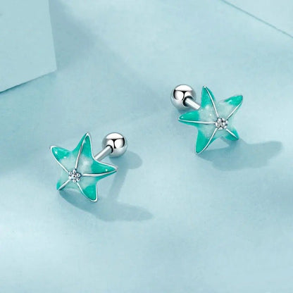 Boucles d'oreilles à tige en forme d'étoile de mer bleue, boucles d'oreilles simples plaquées platine