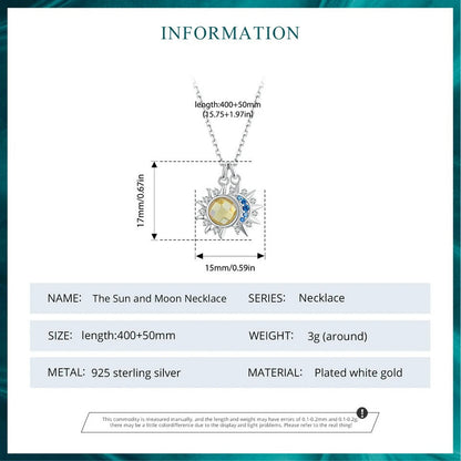 Collier Soleil et Lune plaqué or blanc