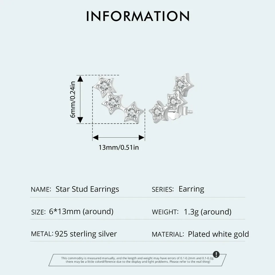 Boucles d'oreilles à tige en argent avec petites étoiles pour femmes et adolescentes