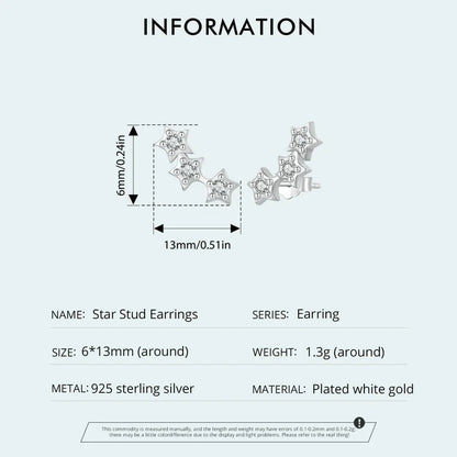 Boucles d'oreilles à tige en argent avec petites étoiles pour femmes et adolescentes