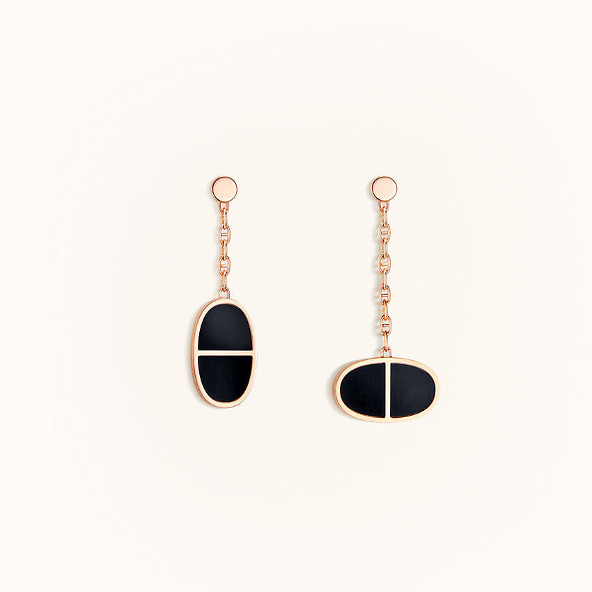 [Joyas Regalia] PENDIENTES DE CERÁMICA NEGRA CHAIN ​​VERSO