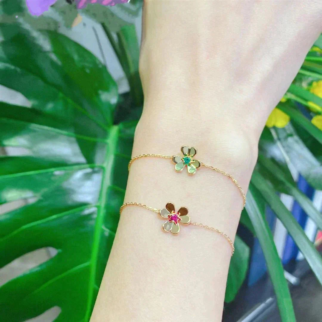 [Joyas Regalia]PULSERA FRIVOLE DE MALAQUITA ROSA CON FLOR DE ORO