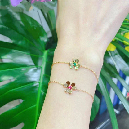 [Joyas Regalia]PULSERA FRIVOLE DE MALAQUITA ROSA CON FLOR DE ORO