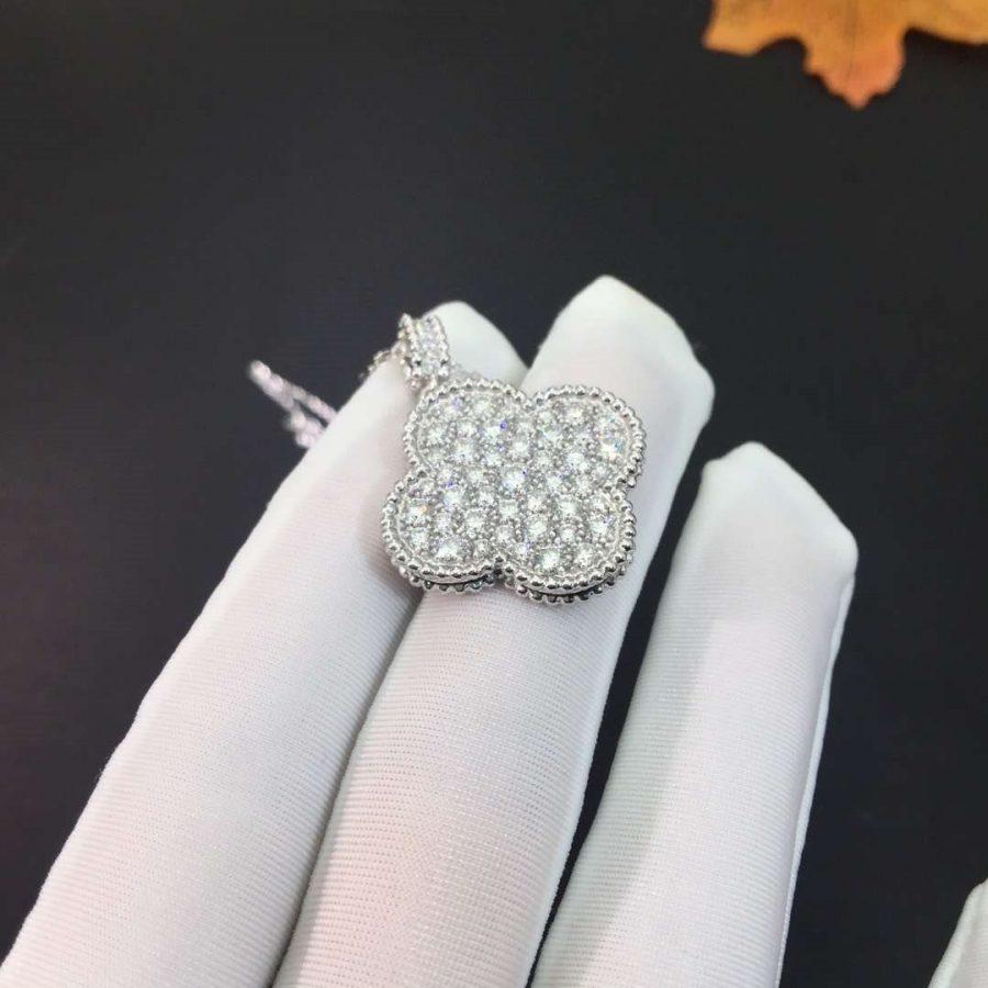 [Regalia jewelry]CLOVER 25MM SILVER FULL DIAMOND BIG CLOVER NECKLACE