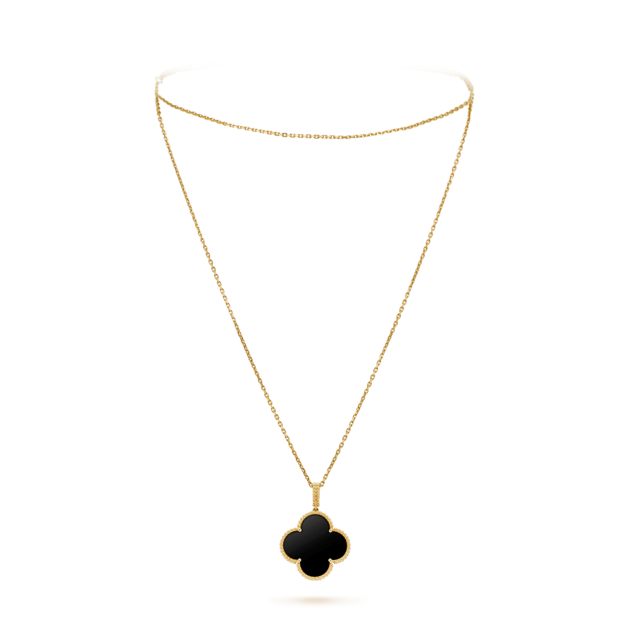 [Regalia jewelry]CLOVER 25MM GOLD ONYX BIG CLOVER NECKLACE