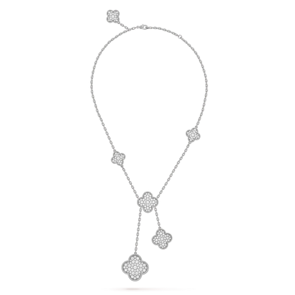 [Joyas Regalia] COLLAR DE PLATA Y DIAMANTES CON 5 MOTIVOS DE TRÉBOL